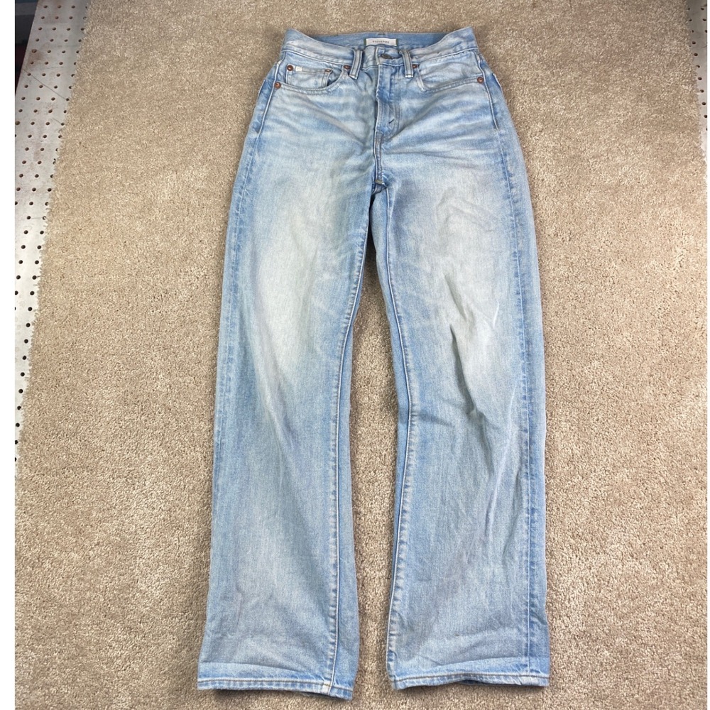 AE77‎ Stovepipe High Rise Straight Leg Light Wash Recycled Cotton Jeans 00 Short
